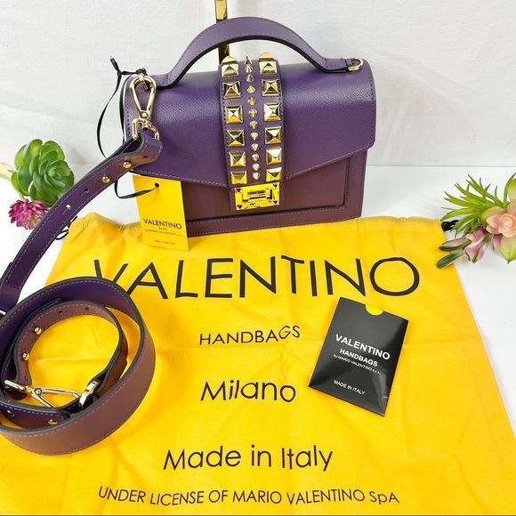 Valentino Handbags - NEW Valentino Titti Palmellato Studded Top Handle Satchel Bag in Dark Purple